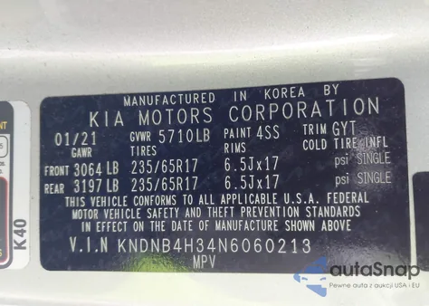 2022 Kia Carnival Mpv Lx from USA, damaged, VIN KNDNB4H34N6060213